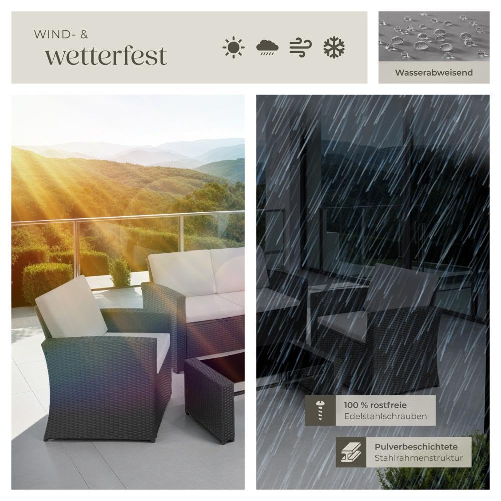 tectake Balkon Möbel Set 4 Personen Wetterfest Schwarz