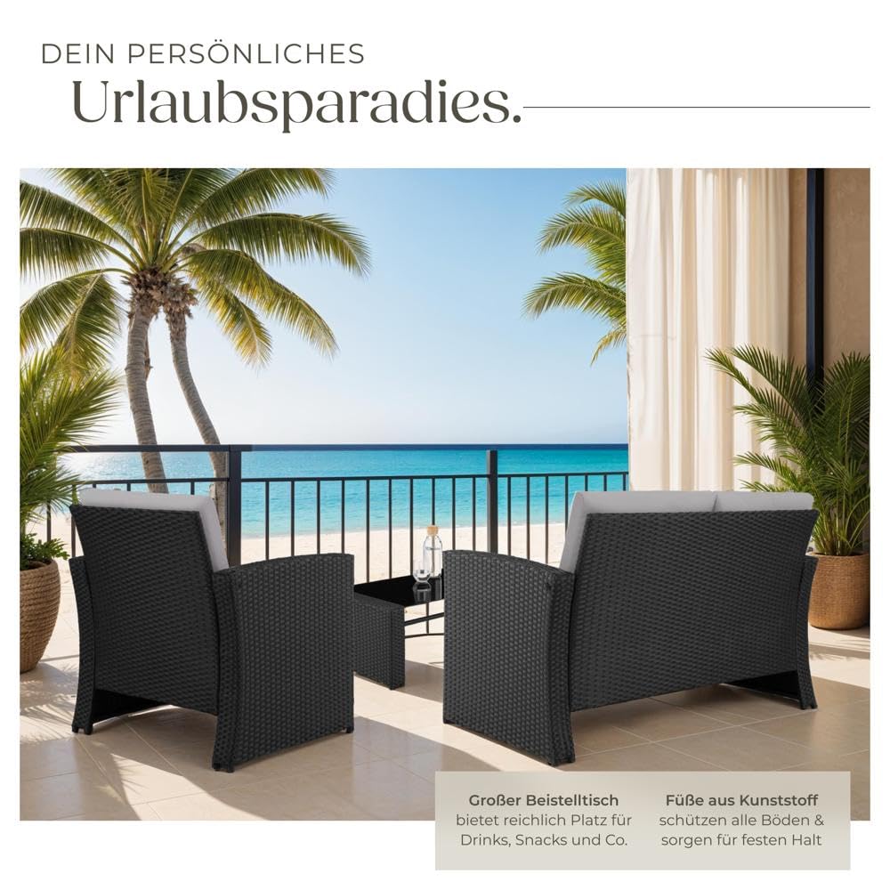 tectake Balkon Möbel Set 4 Personen Wetterfest Schwarz