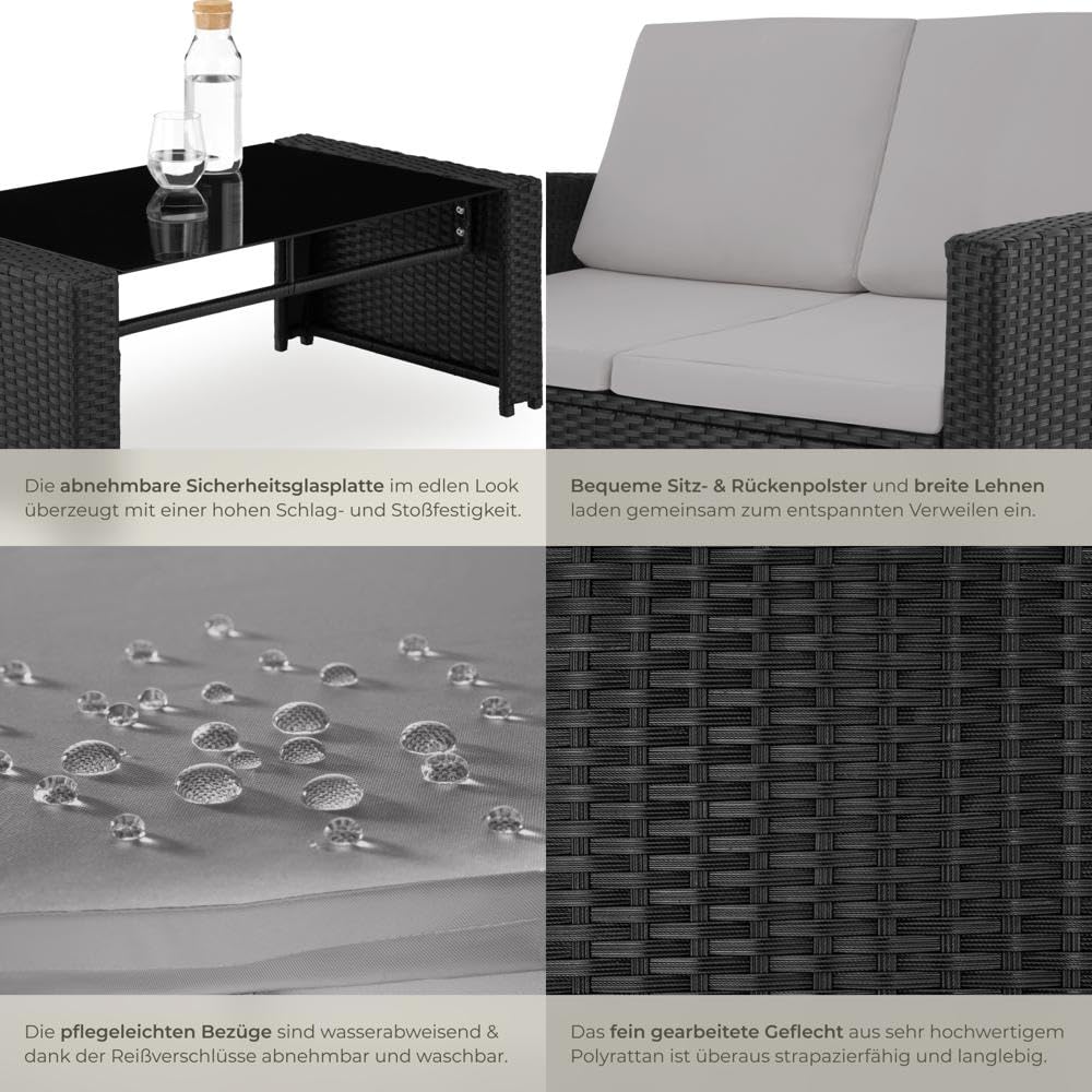 tectake Balkon Möbel Set 4 Personen Wetterfest Schwarz