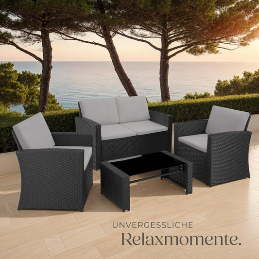 tectake Balkon Möbel Set 4 Personen Wetterfest Schwarz