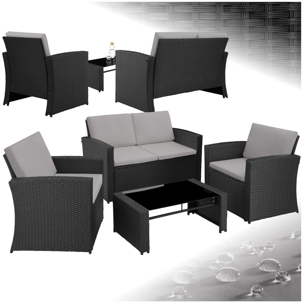 tectake Balkon Möbel Set 4 Personen Wetterfest Schwarz