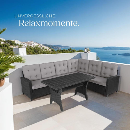 tectake Garten Lounge Set Eckbank Wetterfest Schwarz