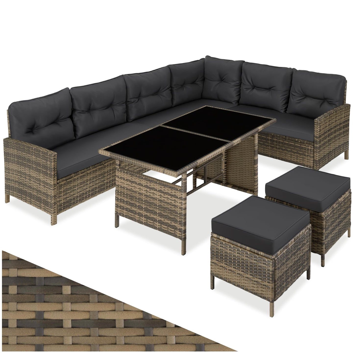tectake Outdoor Lounge Set mit Kissen 5-teilig Natur