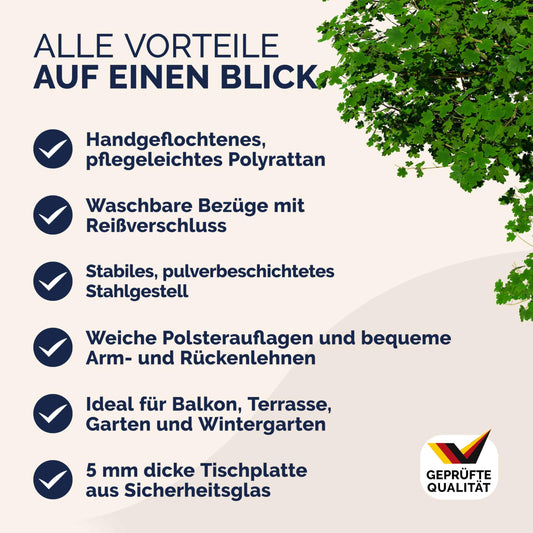 Casaria Balkon Möbel Set 4 Personen Wetterfest Creme