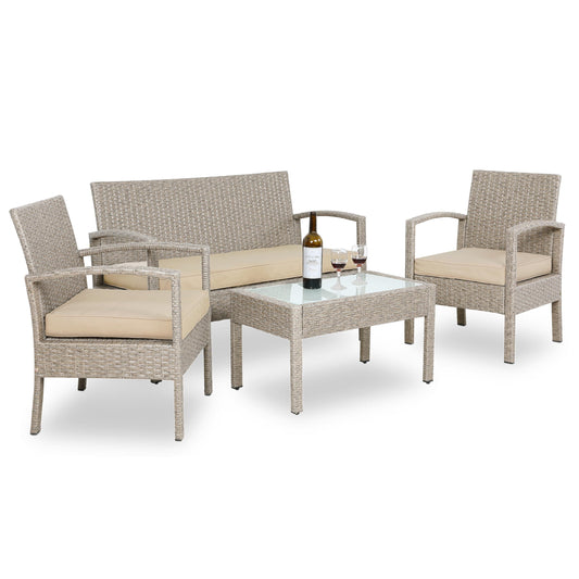 Casaria Balkon Möbel Set 4 Personen Wetterfest Creme